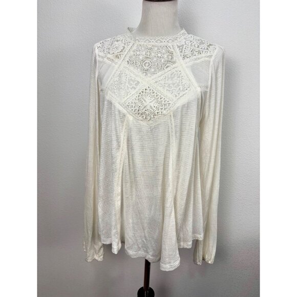 American Rag Poet Blouse White Lace Size XL Keyhole Back Stretch Tunic Boho - Picture 1 of 14